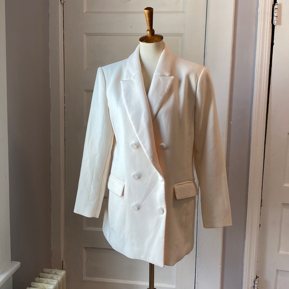 NWT Zara Ecru Double Breasted Long Blazer Coat Jacket, Size XL - Picture 7 of 17